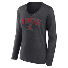 Arizona Diamondbacks Women's Team Lockup Long Sleeve V-Neck T-Shirt - Charcoal