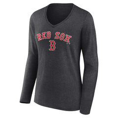 Boston Red Sox Women's Team Lockup Long Sleeve V-Neck T-Shirt - Charcoal