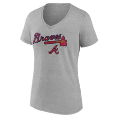 Atlanta Braves Women's Team Lockup V-Neck T-Shirt - Gray
