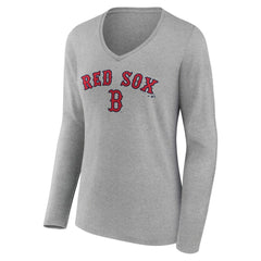 Boston Red Sox Women's Team Lockup Long Sleeve V-Neck T-Shirt - Gray