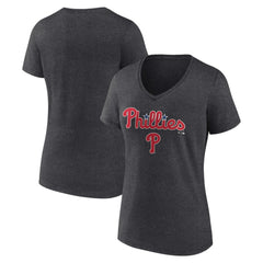 Philadelphia Phillies Women's Team Lockup V-Neck T-Shirt - Charcoal