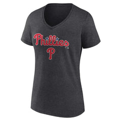Philadelphia Phillies Women's Team Lockup V-Neck T-Shirt - Charcoal