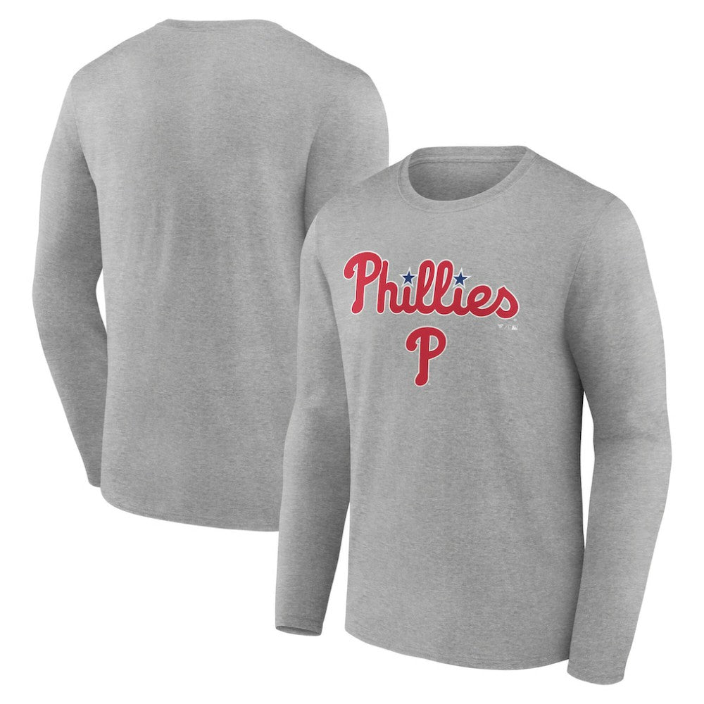 Philadelphia Phillies Team Lockup Long Sleeve T-Shirt - Gray