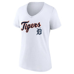 Detroit Tigers Women's Team Lockup V-Neck T-Shirt - White