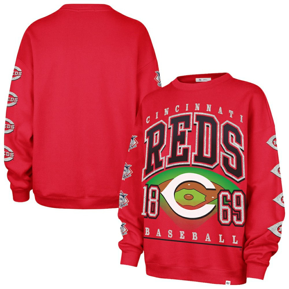 Cincinnati Reds Women's Trendy Team Go Big Oversized Sweatshirt - Red | 47 brand