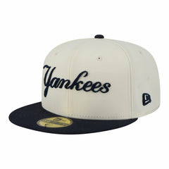 New York Yankees Two-Tone Stitch 59FIFTY Fitted Hat - Cream | New Era