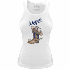 Los Angeles Dodgers Tiny Turnip Women's Fitted Vintage Cowboy Boot Tri-Blend Tank Top - White
