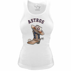 Houston Astros Tiny Turnip Women's Fitted Vintage Cowboy Boot Tri-Blend Tank Top - White