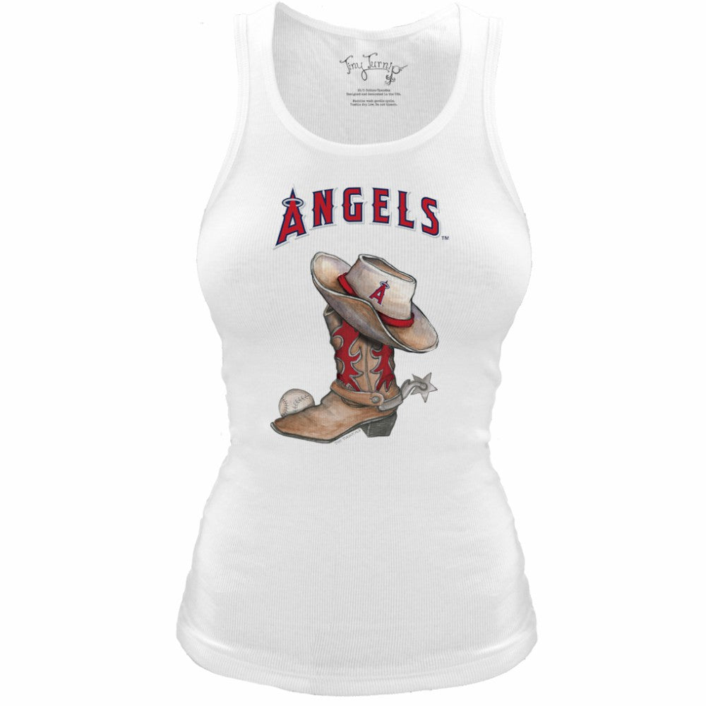 Los Angeles Angels Tiny Turnip Women's Fitted Vintage Cowboy Boot Tri-Blend Tank Top - White