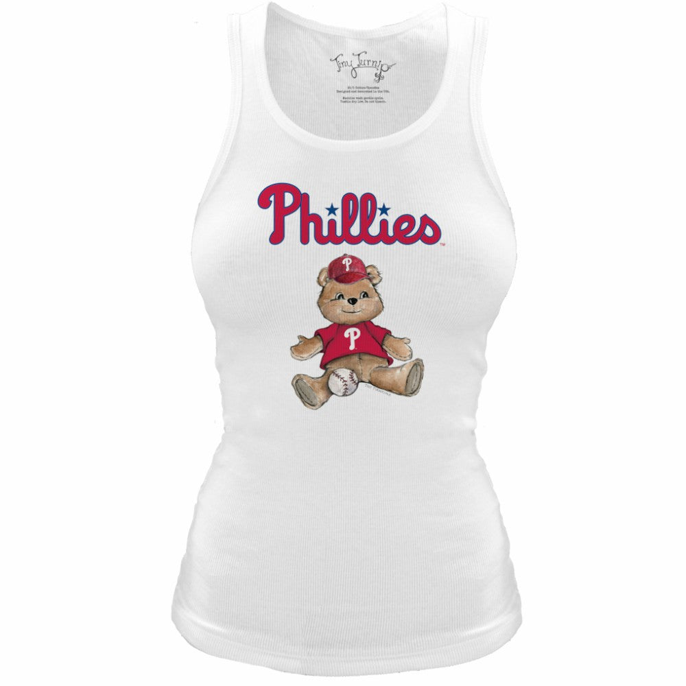 Philadelphia Phillies Tiny Turnip Women's Fitted Teddy Bear Tri-Blend Tank Top - White