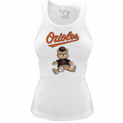 Baltimore Orioles Tiny Turnip Women's Fitted Teddy Bear Tri-Blend Tank Top - White