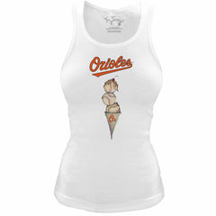 Baltimore Orioles Tiny Turnip Women's Fitted Triple Scoop Tri-Blend Tank Top - White