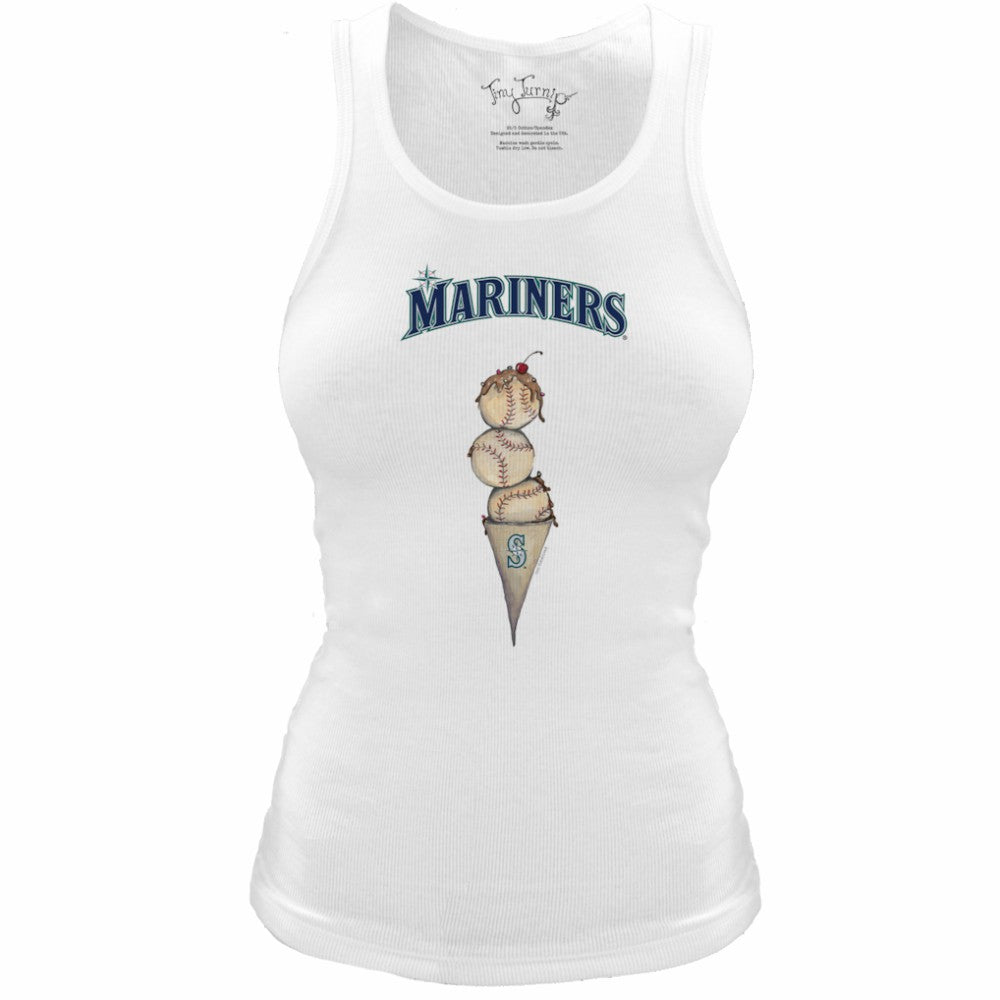 Seattle Mariners Tiny Turnip Women's Fitted Triple Scoop Tri-Blend Tank Top - White