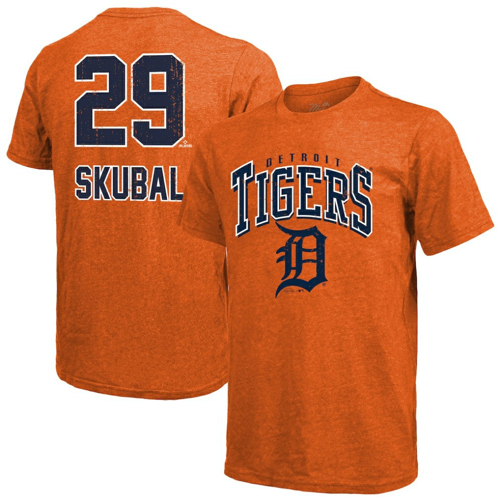 Tarik Skubal Detroit Tigers Majestic Threads Triblend Name & Number T-Shirt - Orange