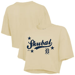 Tarik Skubal Detroit Tigers Majestic Threads Women's Boxy Crop Top - Cream
