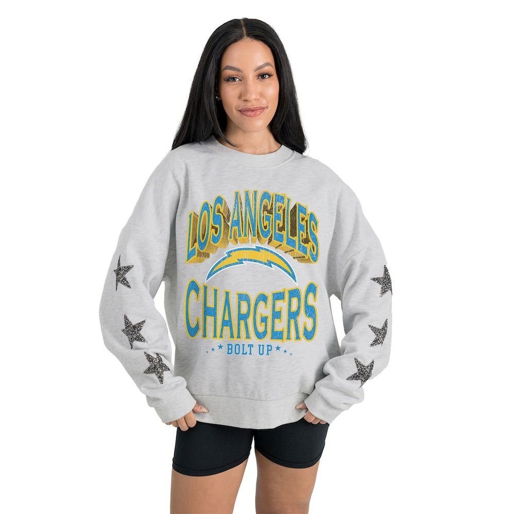 NFL Los Angeles Chargers Gameday Couture Women's Resilience Relaxed Rhinestone Pullover Sweatshirt