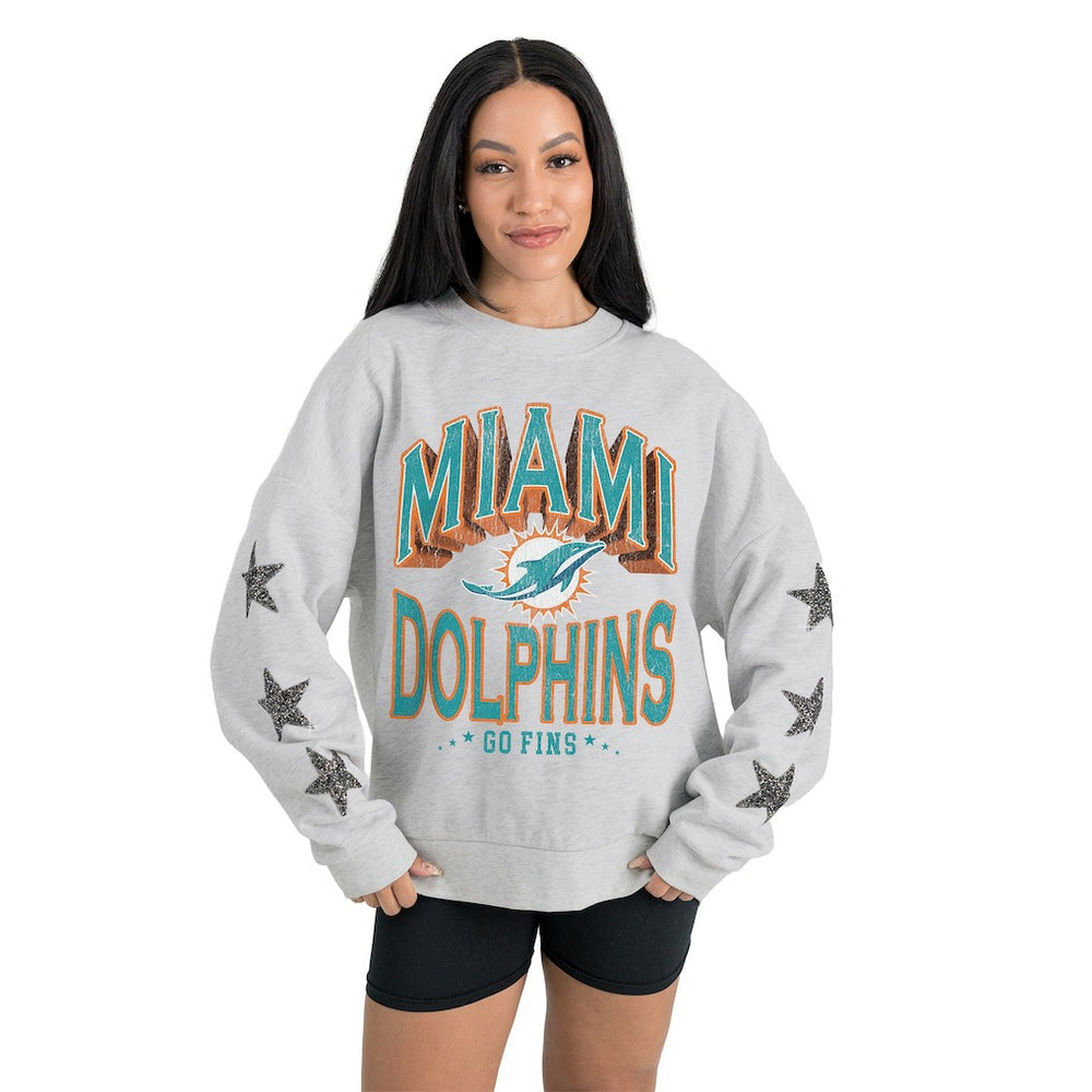 NFL Miami Dolphins Gameday Couture Women's Resilience Relaxed Rhinestone Pullover Sweatshirt