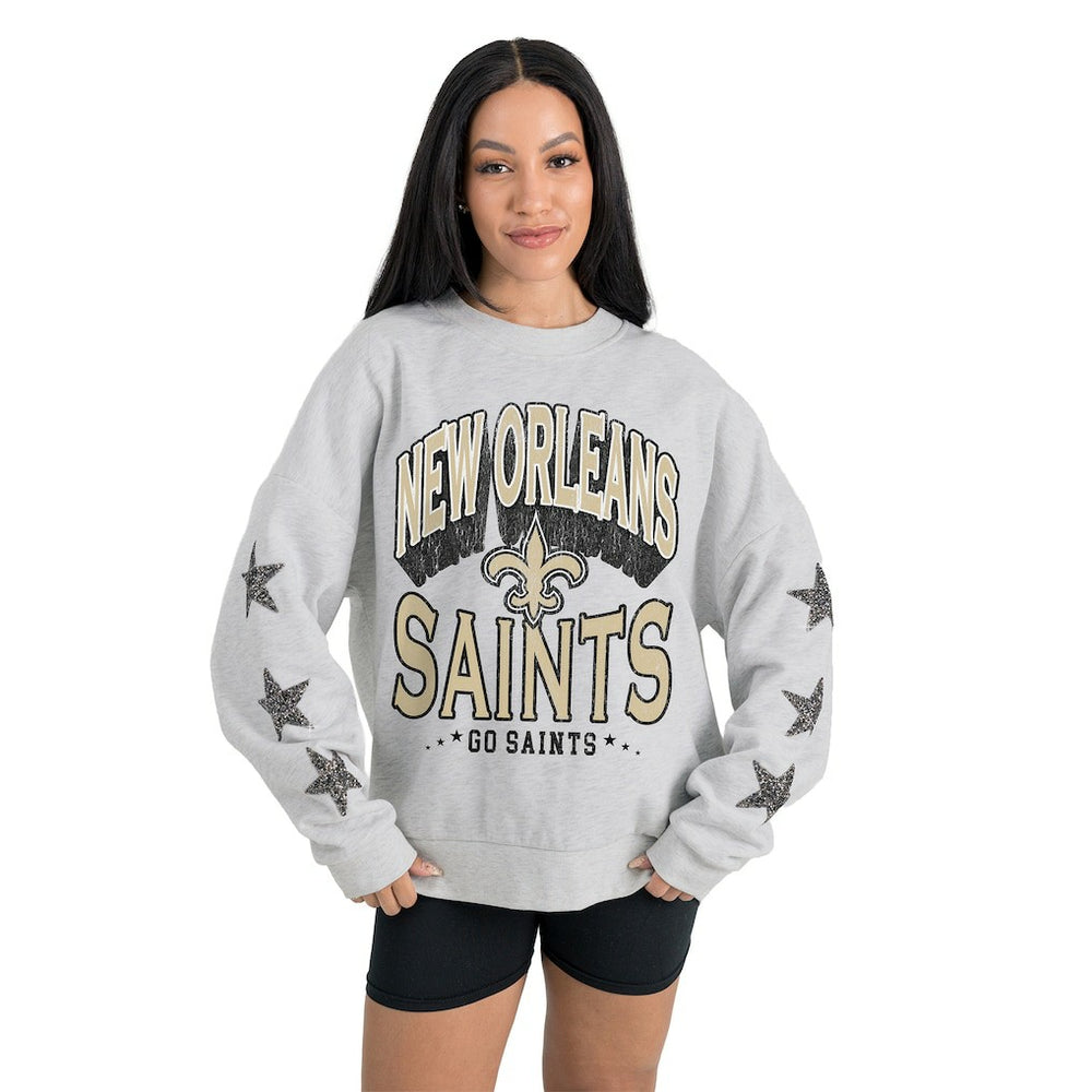 NFL New Orleans Saints Gameday Couture Women's Resilience Relaxed Rhinestone Pullover Sweatshirt