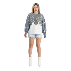 NFL New Orleans Saints Gameday Couture Women's Oversized Faded Wash Tri-Blend Pullover Sweatshirt