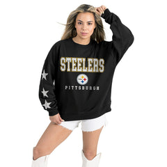 NFL Pittsburgh Steelers Gameday Couture Women's Velocity Relaxed Rhinestone Pullover Sweatshirt