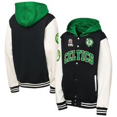 Boston Celtics Youth Hardwood Classics Courtside Fleece Full-Snap Hoodie Jacket - Black | Mitchell & Ness online