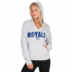 Kansas City Royals Concepts Sport Women's Liftoff Striped V-Neck Hoodie - White/Gray