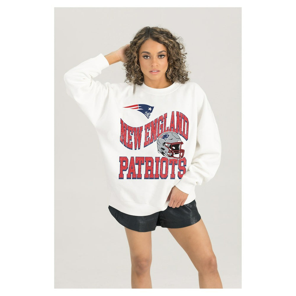 NFL New England Patriots Gameday Couture Women's Oversized Hard Earned Premium Fleece Pullover Sweatshirt