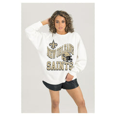 NFL New Orleans Saints Gameday Couture Women's Oversized Hard Earned Premium Fleece Pullover Sweatshirt