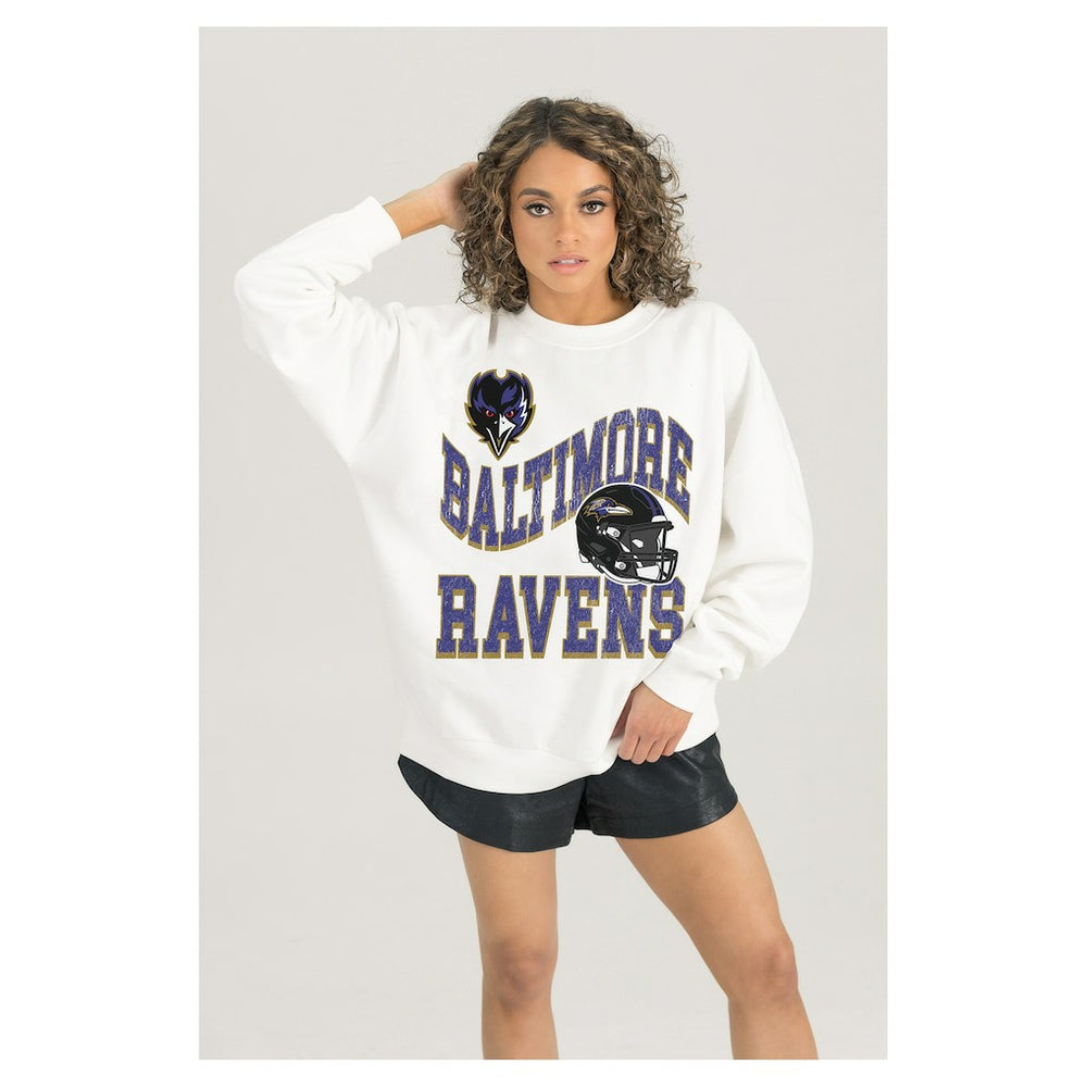 NFL Baltimore Ravens Gameday Couture Women's Oversized Hard Earned Premium Fleece Pullover Sweatshirt