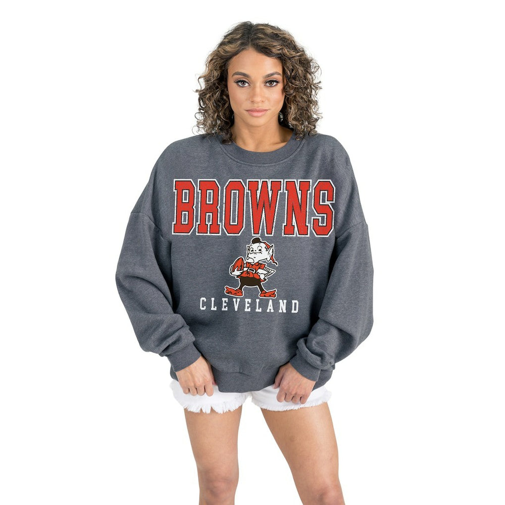 NFL Cleveland Browns Gameday Couture Women's Bring Your Energy Oversized Premium Fleece Pullover Sweatshirt