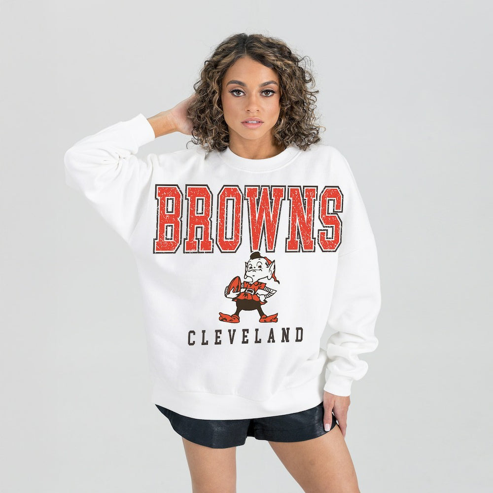 NFL Cleveland Browns Gameday Couture Women's Classic Sunday Drives Oversized Premium Fleece Pullover Sweatshirt