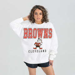 NFL Cleveland Browns Gameday Couture Women's Classic Sunday Drives Oversized Premium Fleece Pullover Sweatshirt