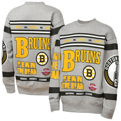 Boston Bruins Mitchell & Ness Youth Allover Print Fleece Crewneck Sweatshirt