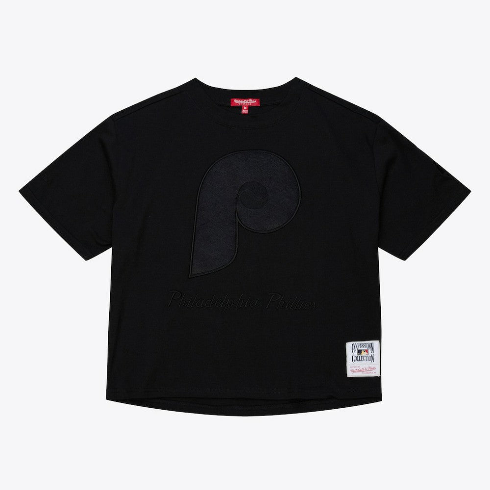 Philadelphia Phillies Women's Cooperstown Collection Phantom Cropped T-Shirt - Black | Mitchell & Ness