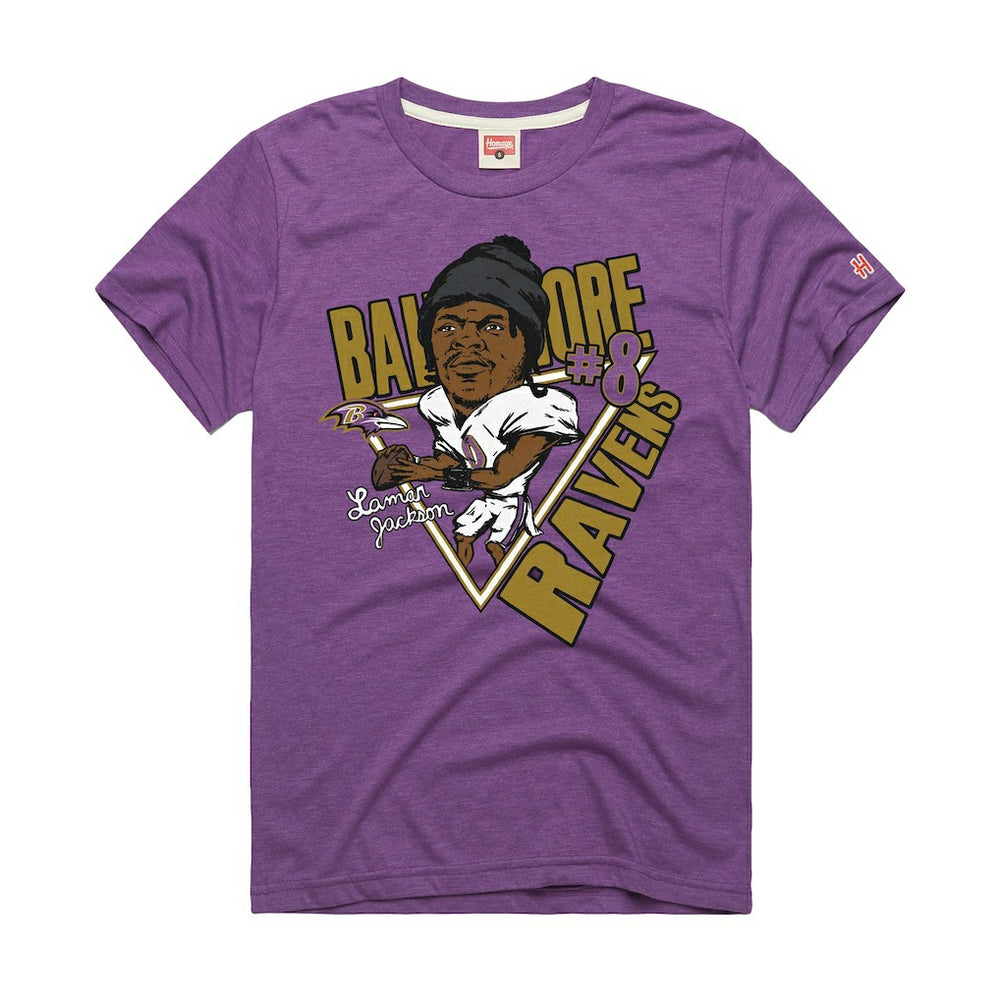 NFL Baltimore Ravens Lamar Jackson Homage Unisex Caricature Player Graphic Tri-Blend T-Shirt