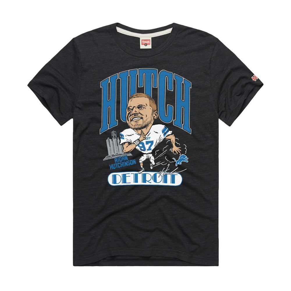 NFL Detroit Lions Aidan Hutchinson Homage Unisex Caricature Player Graphic Tri-Blend T-Shirt