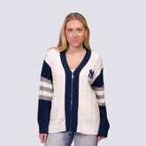 New York Yankees Lusso Women's Shyla Knit V-Neck Full-Zip Sweater - Navy/White