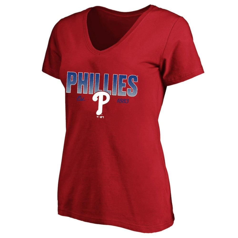 Philadelphia Phillies Profile Women's Plus Size Wordmark V-Neck T-Shirt - Red