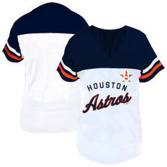Houston Astros Profile Women's Plus Size Two-Stripe V-Neck T-Shirt - White/Navy