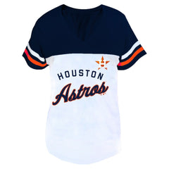 Houston Astros Profile Women's Plus Size Two-Stripe V-Neck T-Shirt - White/Navy