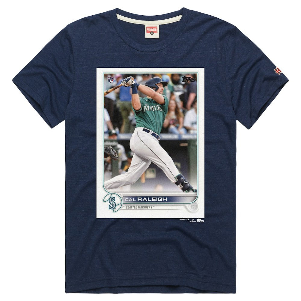Cal Raleigh Seattle Mariners Homage Topps Baseball Card Player Tri-Blend T-Shirt - Navy
