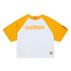 San Diego Padres Women's Cropped Raglan Boxy T-Shirt - White | Mitchell & Ness