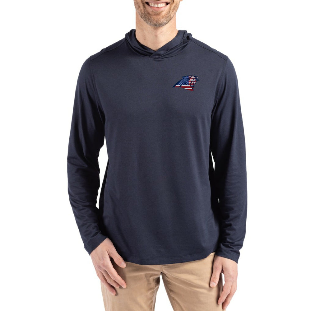 NFL Carolina Panthers Cutter & Buck Americana Coastline Epic Comfort Eco Recycled Long Sleeve Hoodie T-Shirt