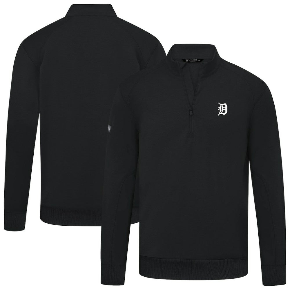 Detroit Tigers Levelwear Upright Insignia Tri-Blend Quarter-Zip Pullover - Black