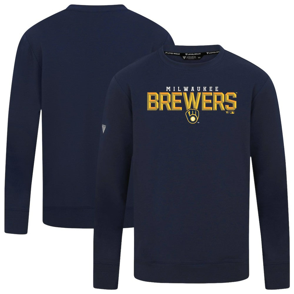 Milwaukee Brewers Levelwear Mandate Carve Tri-Blend Sweatshirt - Navy