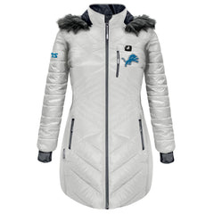 NFL Detroit Lions ActionHeat Women's 5V Battery Heated Long Puffer Full-Zip Hoodie Jacket
