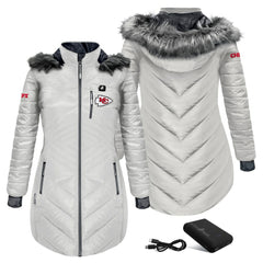 NFL Kansas City Chiefs ActionHeat Women's 5V Battery Heated Long Puffer Full-Zip Hoodie Jacket