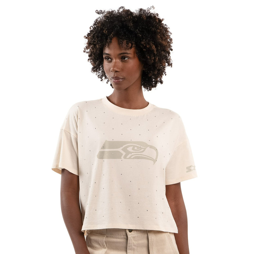 NFL Seattle Seahawks Starter Women's Rhinestone Sprinkle Boxy Cropped T-Shirt
