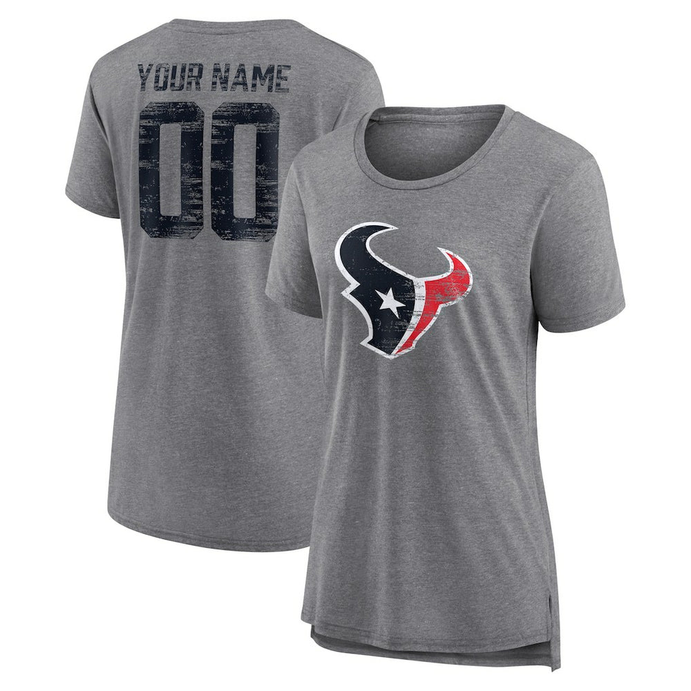 NFL Houston Texans Women's Heritage Custom Name & Number Tri-Blend T-Shirt