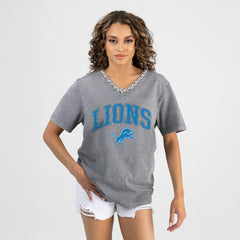NFL Detroit Lions Gameday Couture Women's Relaxed Iconic Edge Rhinestone V-Neck T-Shirt